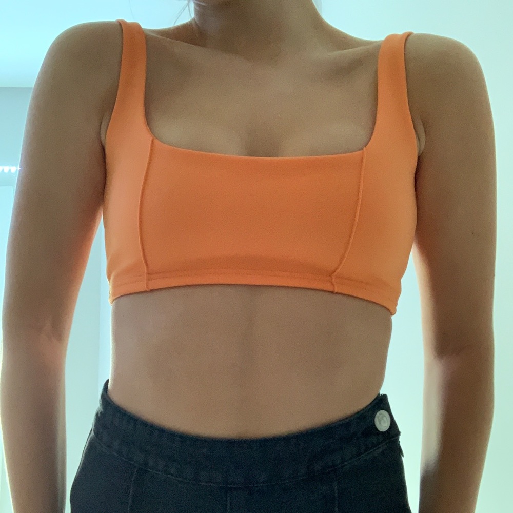 Orange Zip Back Crop Top - Picture 4 of 7